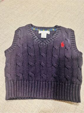 Polo by Ralph Lauren Navy Cable Knit Vest with Red Pony